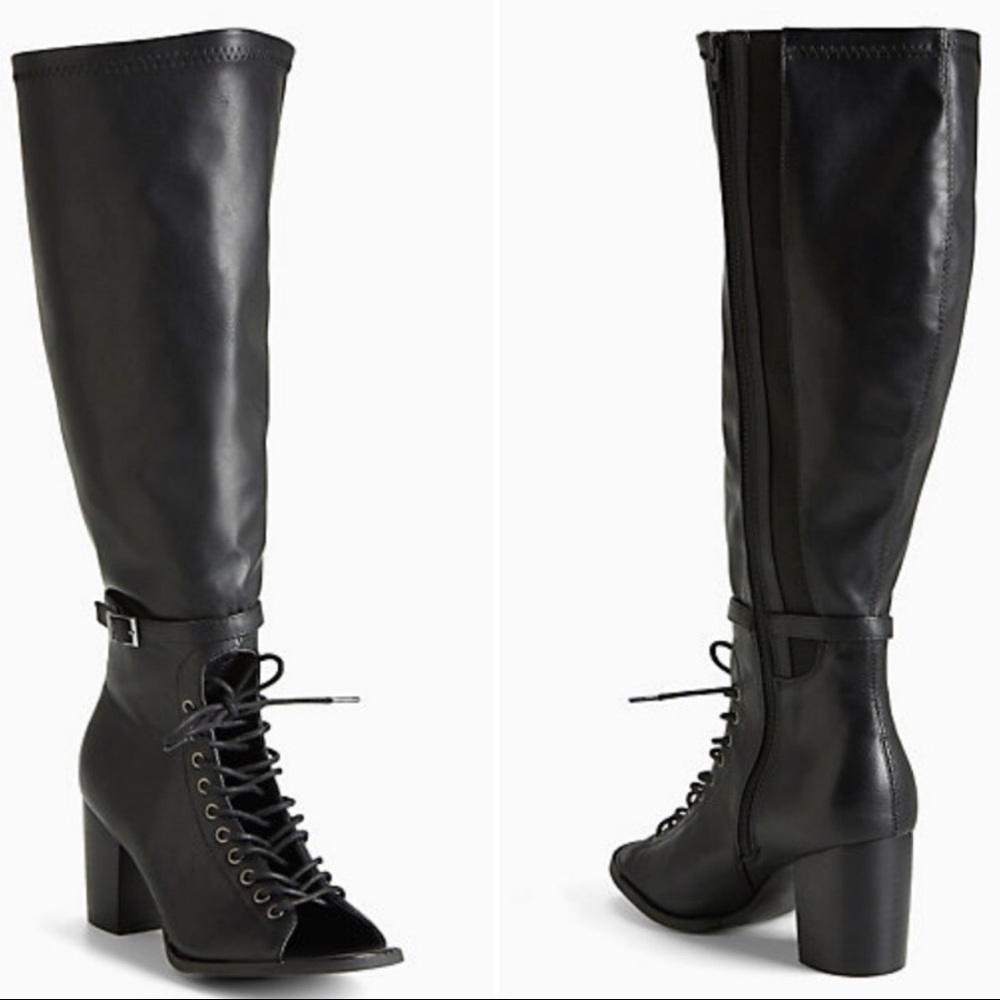 TORRID Black Peep-toe Lace-up Boots Size 8